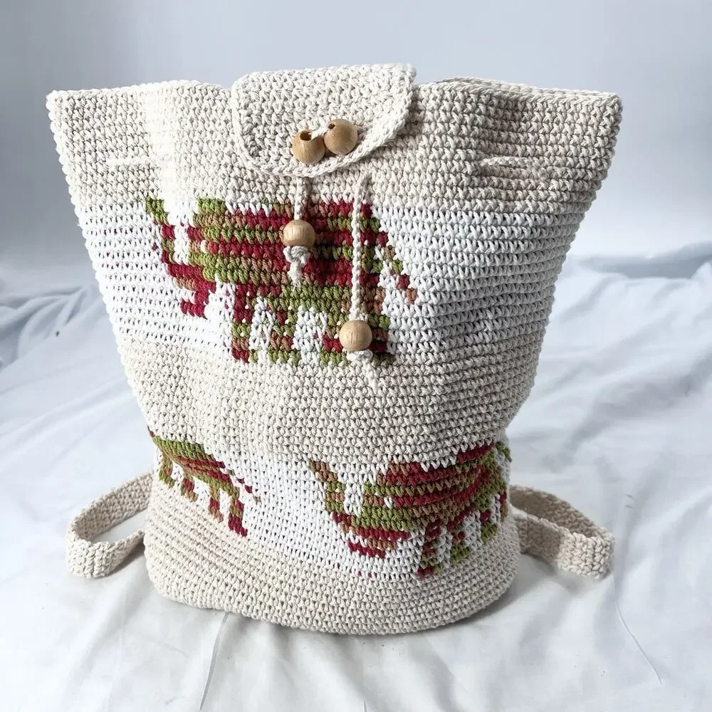 Handmade Boho Crochet Backpack Nap Sack Elephant Design & Matching Bucket Hat